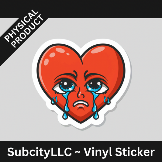 3" Crying Red Heart Vinyl Water Proof Sticker