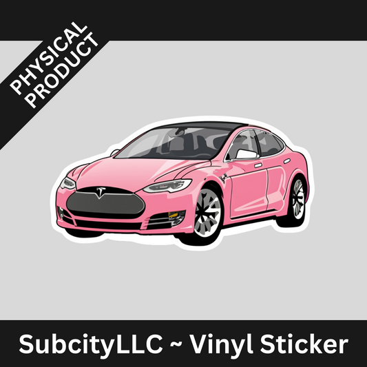 3" Pink Tesla Vinyl Water Proof Sticker